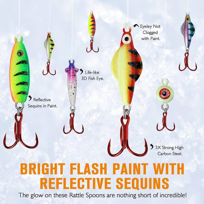 Dovesun Ice Fishing Jigs Ice Fishing Lures Kit Rattling Glow Ice Fishing Spoons for Bass Crappie Panfish Mens Fishing Gifts 15PCS/5PCS/4PCS - Image 4